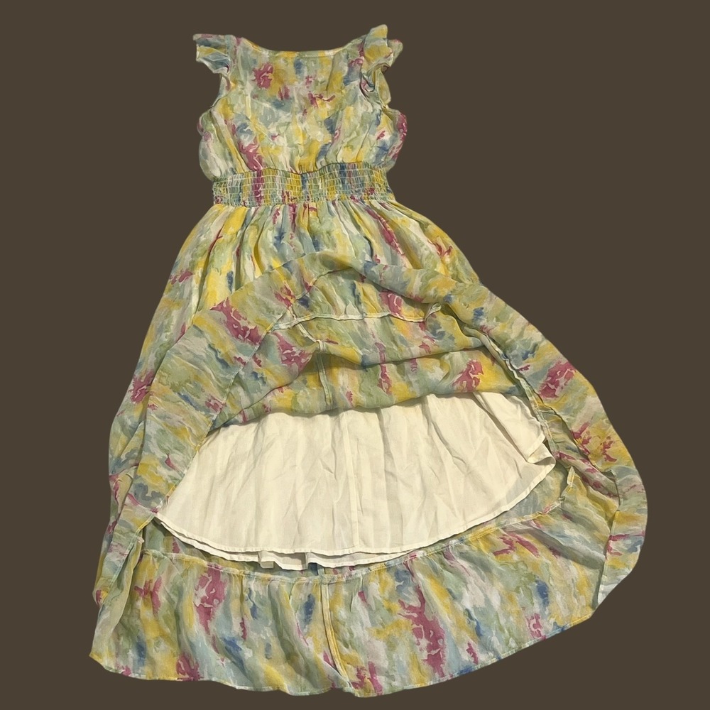 Anthropologie Watercolor Floral Maxi Dress Smocked Waist Flutter Sleeve Size 2 - Picture 11 of 14